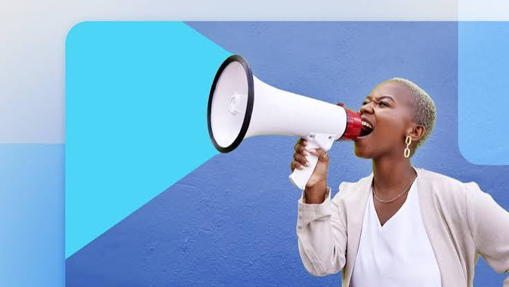 Campaign creative concept featuring a person using a megaphone